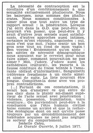 Texte "La Gueule Ouverte" par Isabelle Cabu, 5 juillet 1977